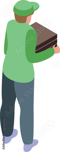 Courier delivering package, isometric icon of delivery man carrying parcel