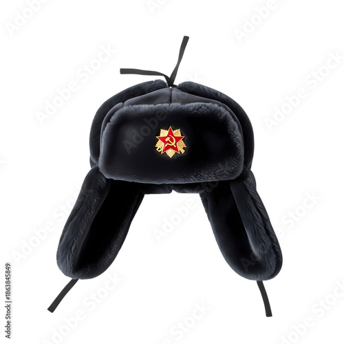 Wallpaper Mural Black fur ushanka hat with Soviet star, cut-out PNG with alpha channel Torontodigital.ca
