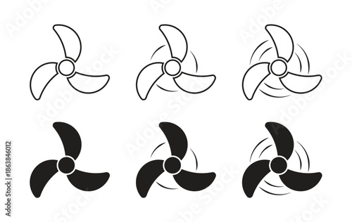 Ventilation and Cooling Fan Speed Icon Set with Motion Lines