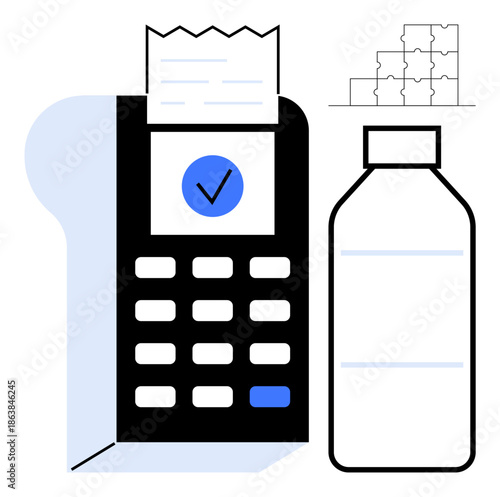 Digital payment concept. Digital transactions highlighted with a payment terminal, receipt, and product. Digital payment simplifying secure purchases and retail management. For ecommerce, retail