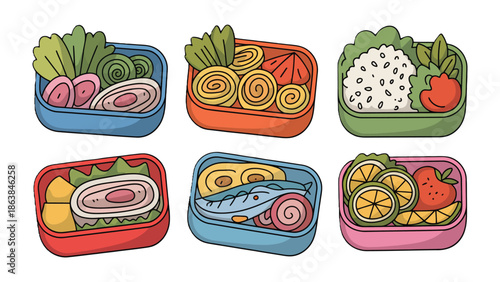 Assorted Bento Boxes: A vibrant array of Japanese bento boxes, showcasing a delightful assortment of fresh, healthy ingredients perfect for a balanced meal.