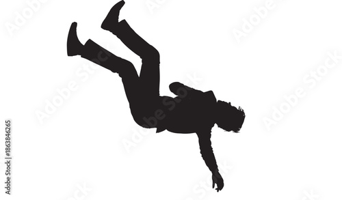 Man Falling in Dynamic Pose with Dramatic Silhouette in Black and White Minimalist Style for Fitness Advertising