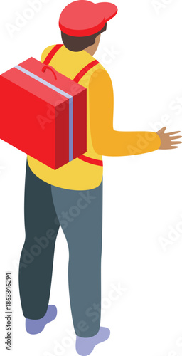 Delivery man carrying food in a thermal backpack walking to deliver an order