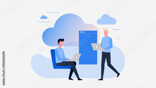 remote work concept vector illustration cloud system