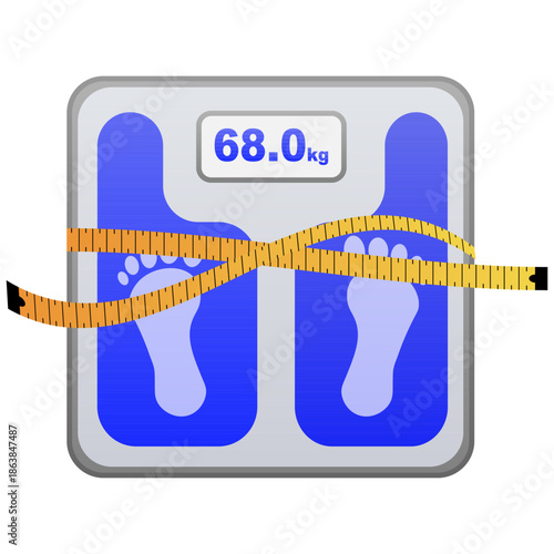 Weight Loss Concept with Measuring Tape and Scale. Vector illustration.