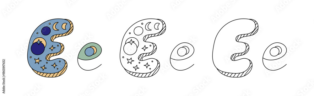 Fototapeta premium Decorative Letter E With Cosmic Space Pattern Illustration