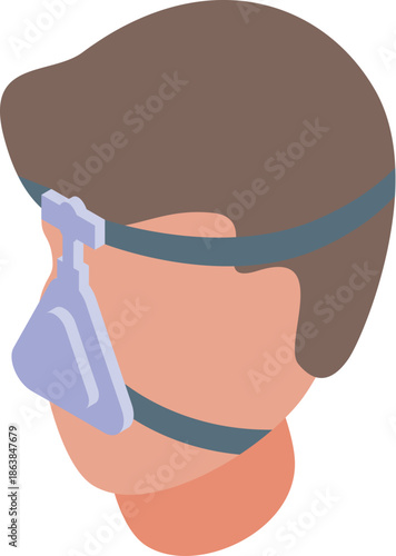 Patient wearing nasal cannula breathing oxygen, isometric icon