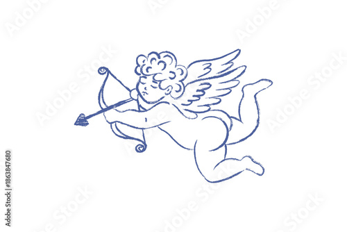 Vintage hand drawn cupid angel sketch for Valentine design