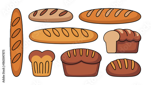 A Culinary Collection of Bakery Delights: A delightful assortment of freshly baked bread loaves and rolls in a rustic and inviting display.