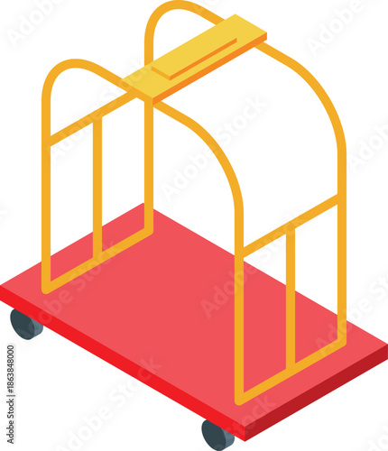 Empty luggage cart waiting for bellhop or guest to transport baggage in hotel