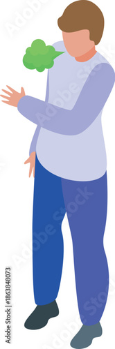 Young man covering nose from disgusting smell, expressing displeasure and aversion to bad odor