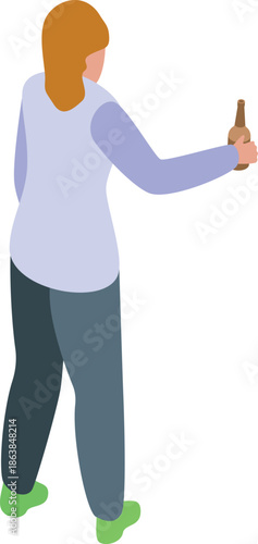 Woman holding out a beer bottle, suggesting a social gathering, sharing, or offering a refreshment