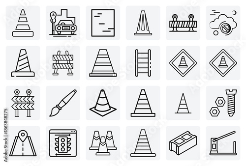 Worksite And Construction Zone Elements – Safety Barriers, Cones, Ladders, And Hardware For Building Project Presentations