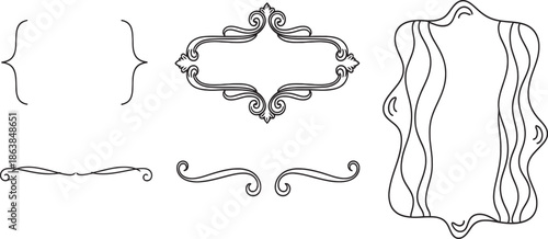 Elegant Ornate Black Outline Frames and Borders Vector Set for Vintage Graphic Design Elements and Decorative Accents