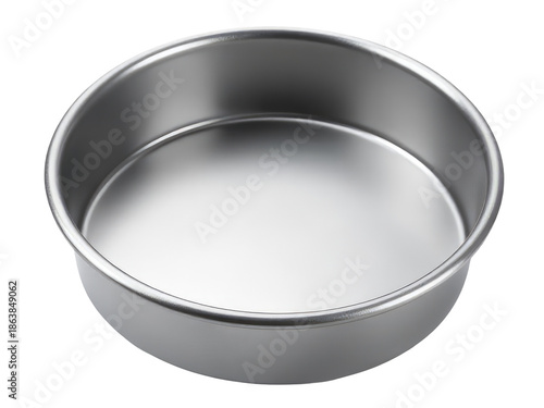 A round cake tin on a clean white background, perfect for baking and serving