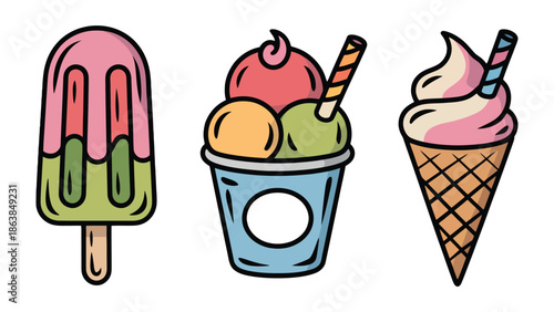 Ice Cream Variety: Colorful ice cream treats stand in rows. the image invites you to savor the simple pleasures of summer with this delicious visual feast.