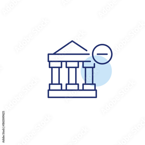 Bank and minus. Service unavailable, account cancelled. Pixel perfect, editable stroke vector icon