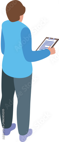 Courier holding clipboard delivering parcel following checklist instructions