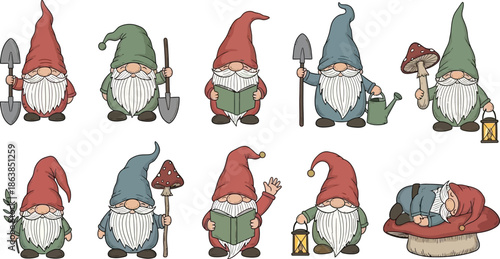 Set of funny cartoon animals in Christmas costumes and Sinterklaas hats featuring a child knight and warrior doll illustration isolated for holiday decoration