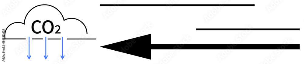 Obraz premium Carbon dioxide emission. Visual depiction of CO2 emissions with cloud and directional arrows. Carbon dioxide as a symbol of climate impact and energy use. For environmental studies, sustainability