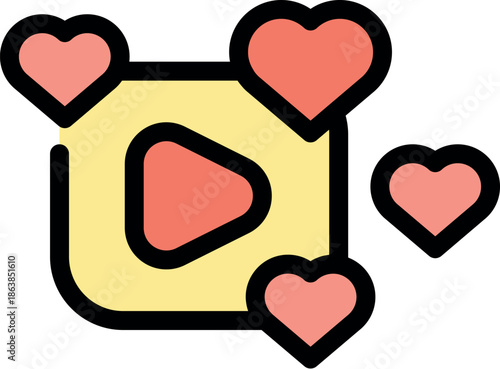 Play button icon receiving likes and positive feedback, symbolizing engagement and appreciation for online content