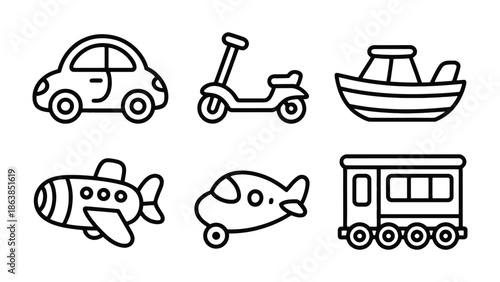 Transportation Line Art: A collection of simple, yet elegant line art icons showcasing various modes of transportation. From cars to airplanes, this design is perfect for illustrating travel.