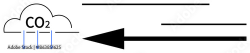 Carbon dioxide emission. Visual depiction of CO2 emissions with cloud and directional arrows. Carbon dioxide as a symbol of climate impact and energy use. For environmental studies, sustainability