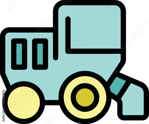 Combine harvester working in field, gathering crops, agriculture and farming icon, vector illustration