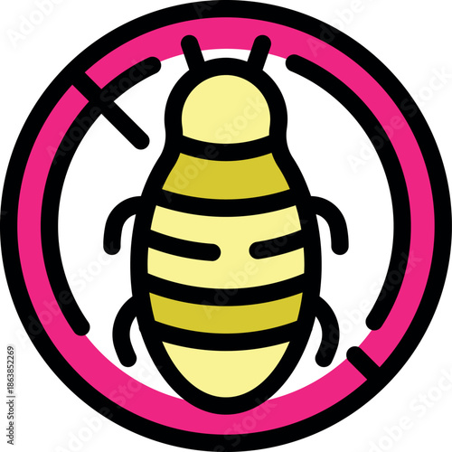 Prohibition symbol with cockroach showing disinfestation and insect control for a pest free environment