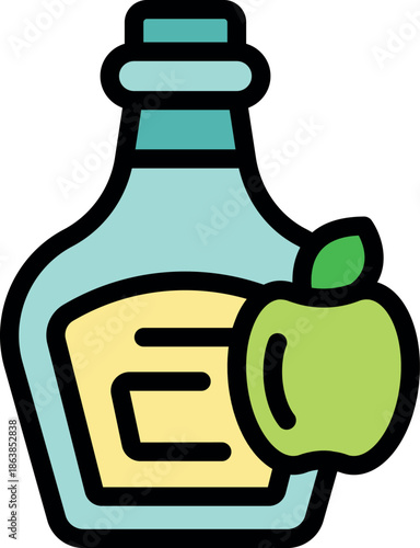Glass bottle of apple cider vinegar with fresh green apple, symbolizing natural health remedies and benefits
