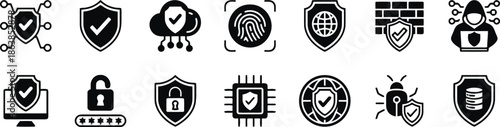 Set of cyber security icons data encryption internet protection vector illustration glyph style