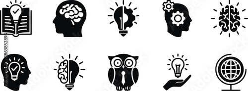 Set of creative mind icons for business education knowledge skill and idea generation concept on isolated white background