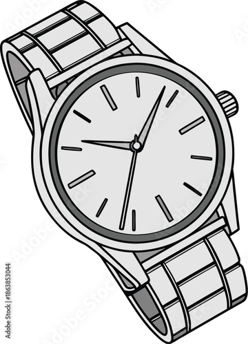 Silver Watch Minimalist Design Simple Face Metal Band Illustration for Luxury Timepiece