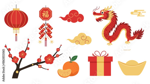 Chinese New Year Elements Dragon Lantern.