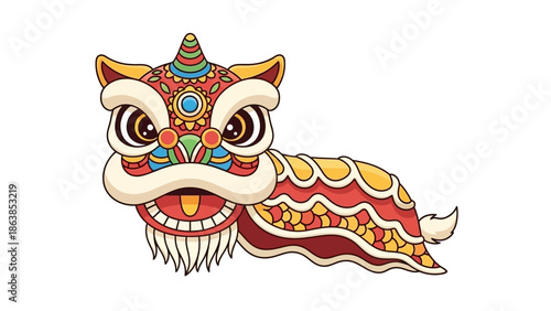 Traditional Chinese Dragon Head Lion Dance Cultural Symbol.