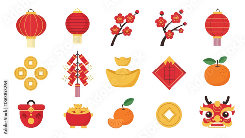 Chinese New Year Icons and Symbols.