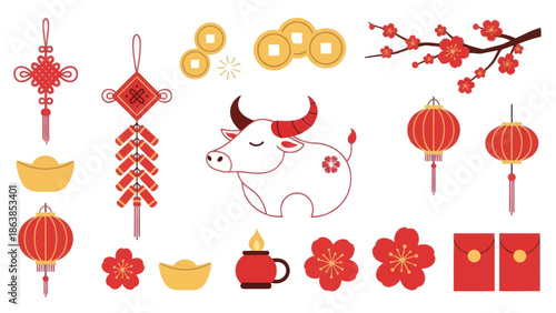 Chinese New Year Ox Illustration Elements.