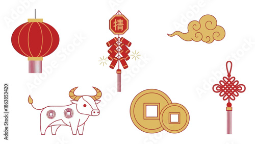 Chinese New Year Ox Elements.