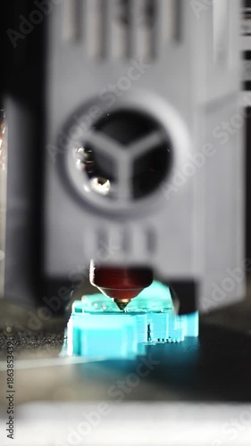 High-precision 3D printer shaping a plastic model in real-time printing process. High quality 4k footage