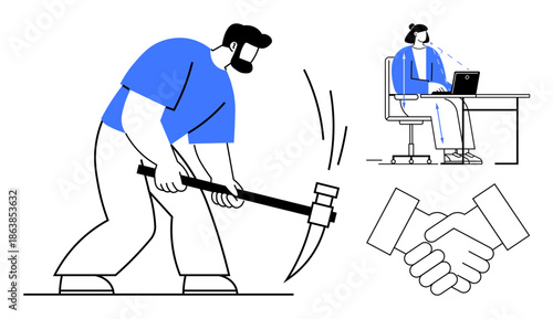 Workforce concept. Workforce visuals collaboration, labor, and professional communication. Workforce essentials for teamwork, industry operations, remote work, and business growth planning