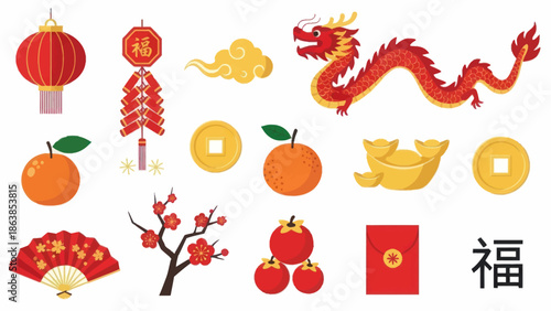 Chinese New Year Symbols and Icons.