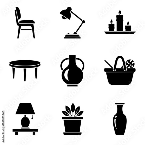 Minimalist Home Decor Silhouette Icons Set