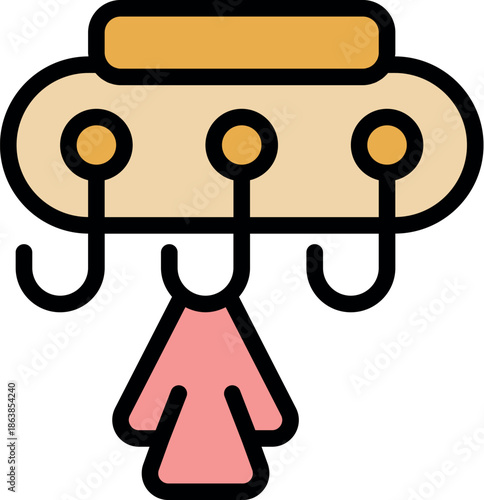 Wall mounted clothes hanger with pink dress hanging, showing organization and storage solution