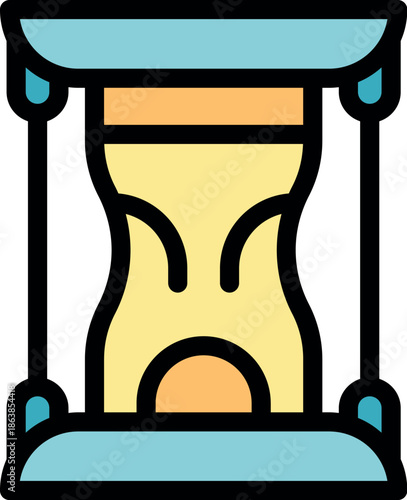 Hourglass with falling sand, symbolizing time passing within a frame structure, ideal for concepts related to time management, deadlines, and history