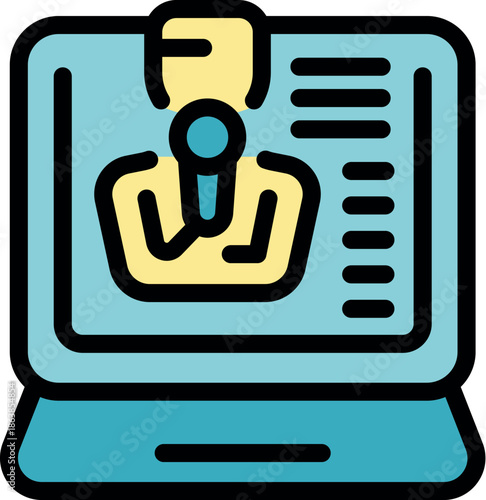 Laptop displaying podcast recording software, ideal for online radio broadcasting, interviewing, and audio content creation