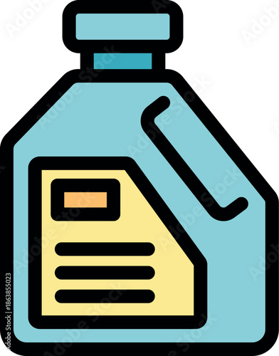 Simple icon of a plastic bottle with handle, cap and label, likely containing cleaning product, detergent or other household chemical