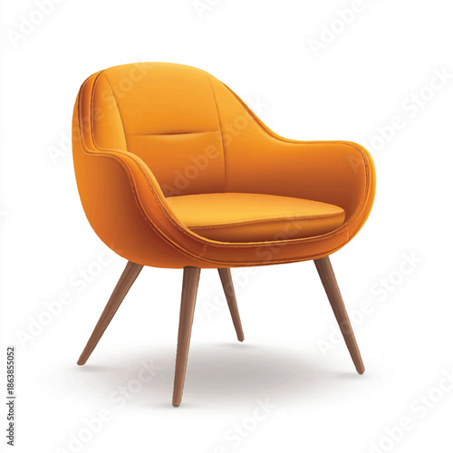  Orange Accent Chair with Wooden Legs