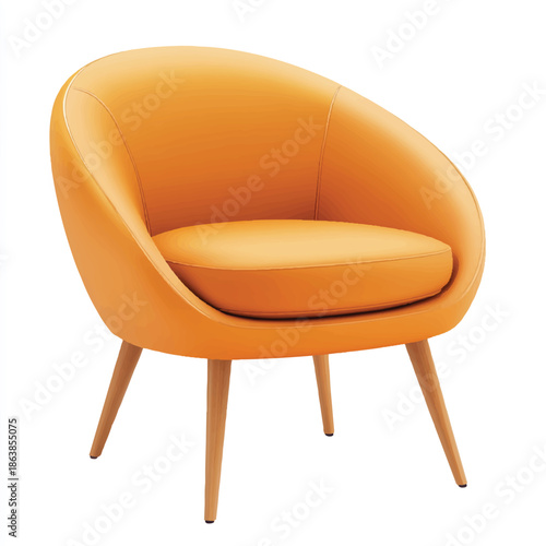 Orange modern armchair with wooden legs.