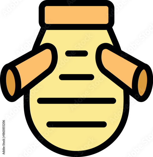 Yellow beehive with two entrances for bees flying and making honey inside honeycombs