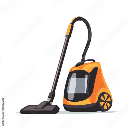 Orange upright vacuum cleaner with silver wand.